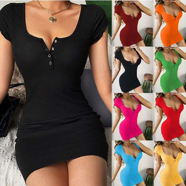 

spring and summer button short sleeved sheath dress sleeve one piece for women, Black;gray