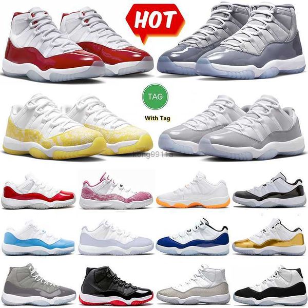 

jumpman 11 11s basketball shoes yellow snakeskin cement grey cherry dmp cool grey bred cap and gown concord gamma blue varsity red chicago s, Black