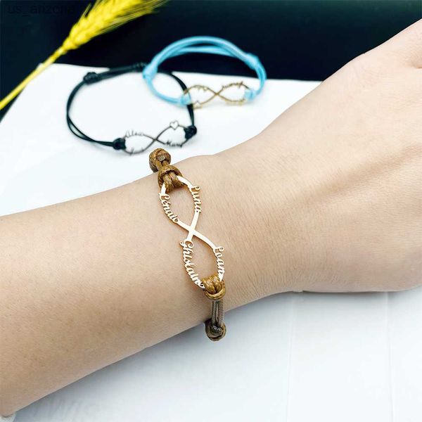 

personalized custom stainless steel name bracelet infinity symbol adjustable with kids couple name gift for mom girlfriend l230620, Golden;silver