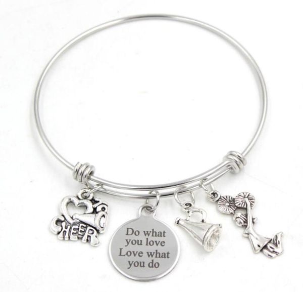 

new arrival i love cheering megaphone bracelets fashion stainless steel bangle expandable wire bangle jewelry cheerleader bracelet7638783, Golden;silver