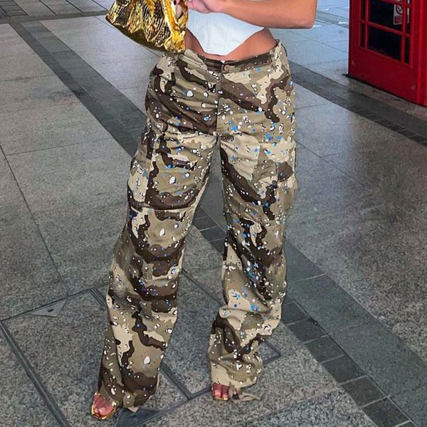 

women's pants capris echoine camouflage print pants casual hiphop pocket hight waist cargo pants streetwear y2k trousers club fashion w, Black;white