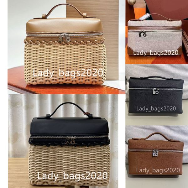 

loro piana lunch box bag bamboo woven l19 lp women bags luxury designer makeup handbags genuine ostrich leather canvas ostrich stranded hand