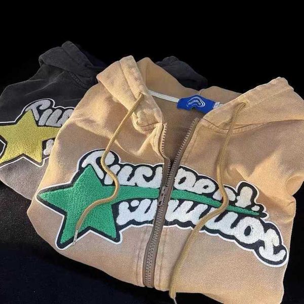 

oversized retro streetwear letter flocking zip up hoodie sweatshirt vintage hoodies women grunge punk hooded y2k clothes d91r, Black