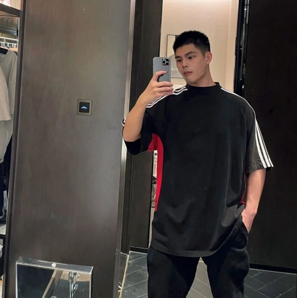 

summer spring embroidery clover letter union men's t-shirts france paris luxury fashion oversize panelled striped cotton women high str, White;black