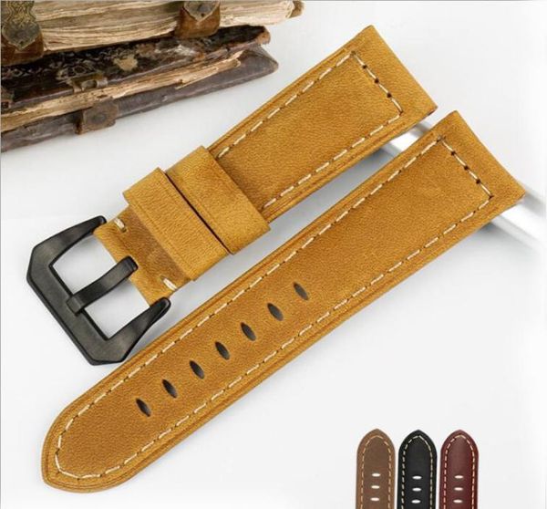 

22 24 26mm watchband men black brown smooth genuine leather watch band strap stainless steel silver pin buckle tools1870117