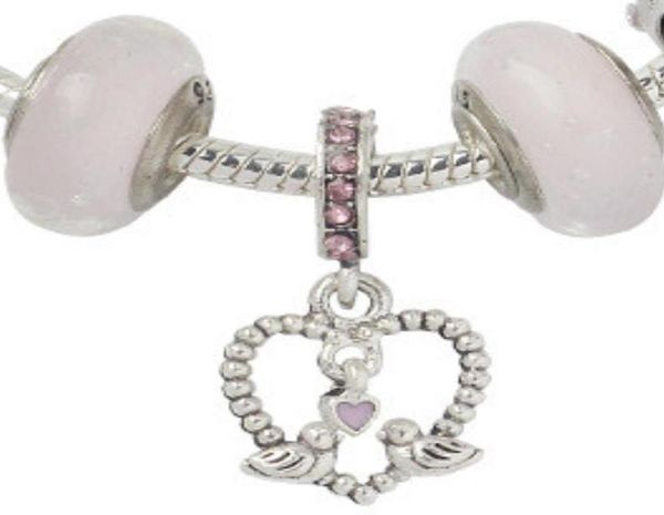 

whole charm beads 925 silver plated strand bracelet new glazed big hole alloy pink series love bird pendant hand string7369715, Black