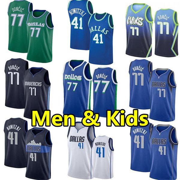 

men kids youth luka ddoncic basketball jerseys dirk nowitzki retro maverick city jersey edition wear, Black;red
