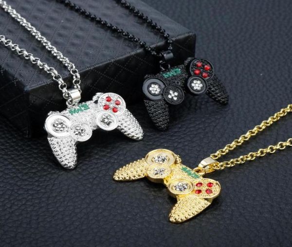 

chains street hip hop jewelry game console handle pendant necklace gold chain geometry crystal full diamond charms boys gifts5399967, Silver