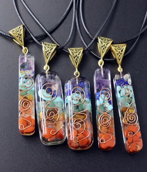

retro reiki healing colorful chips stone natural chakra orgone energy pendant necklace pendulum amulet orgonite crystal chakra nec5871714, Silver