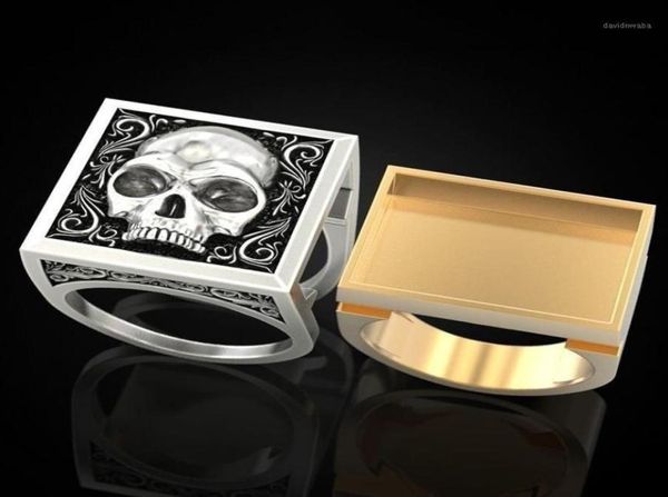 

cluster rings unique vintage punk skull men039s ring secret compartment memorial souvenir cinerary casket coffin for men hip ho4490764, Golden;silver