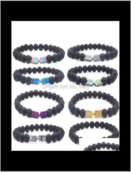 

charm drop delivery 2021 volcanic lava stone essential oil diffuser bracelets bangle healing balance yoga magnet arrow beads brace1108905, Golden;silver