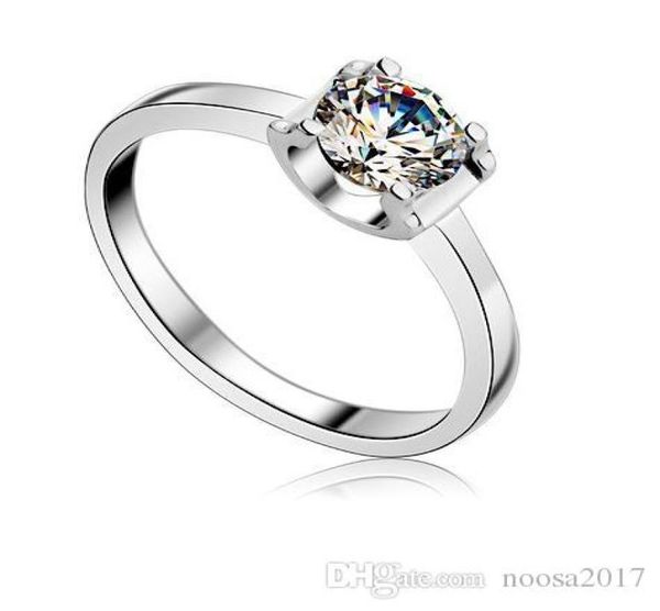 

fashion jewelry 925 sterling silver plated 4 claw simulation diamond wedding ring 4 size czech zircon rings2018053