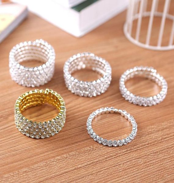 

15 row bridal wedding spiral bangle bracelet big crystal rhinestone stretch wristband jewelry accessories f6867947, Golden;silver