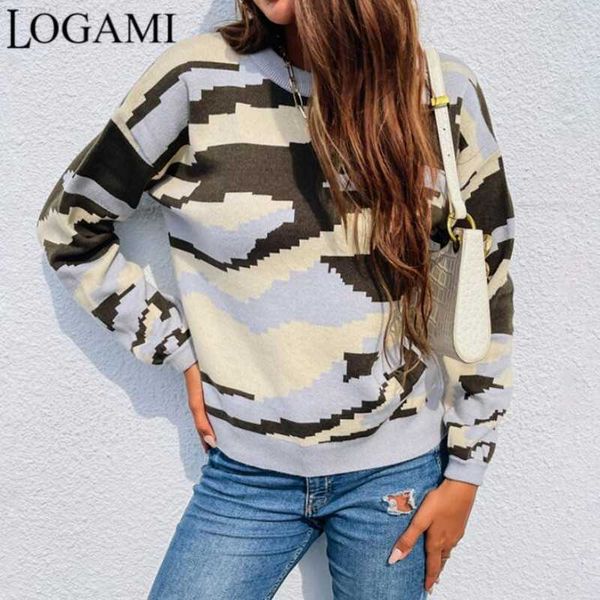 

women's sweaters logami leopard camouflage print sweater women's round neck pullover autumn winter sweater l230718, White;black