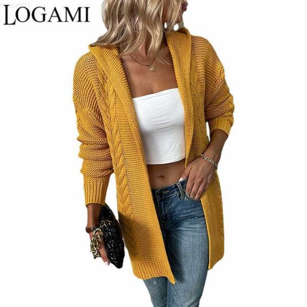 

women's sweaters logami 2022 autumn winter new hooded cardigans twist knitted sweaters women's coat l230718, White;black