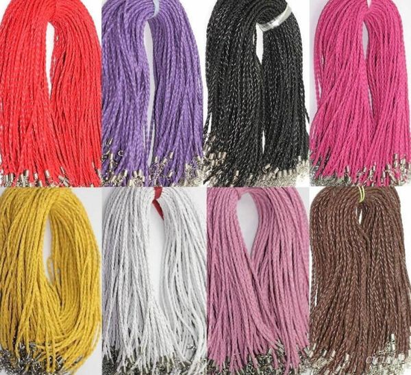 

100pcslot 3mm mix pu leather braided necklace whole fashion diy strings cords choker lobster clasps strands necklace material3876608, Black