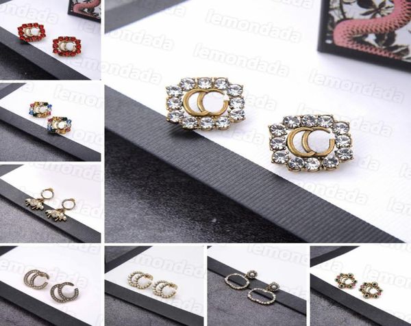 

double letters designer stud women shiny crystal earring vintage letter ear studs hoop earrings for woman9068281, Golden;silver