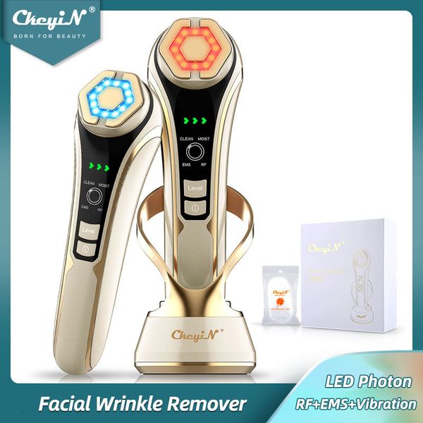 

face massager ckeyin multifunction ems lifting massager led pon wrinkle remover rf compress 1200hz vibration anti-aging device 230718