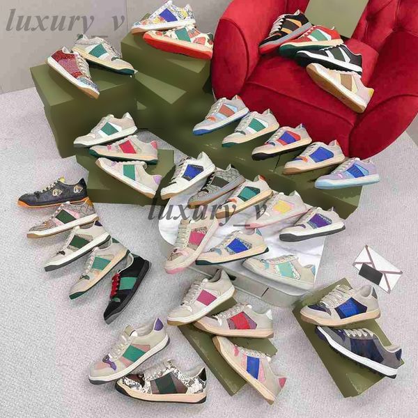 

designer screener shoes distressed dirty sneakers men women trainers classic blue green red stripe rubber shoe low leather sneaker, Black