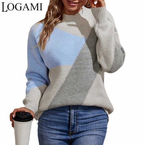 

women's sweaters logami mock turtleneck contrast color pullovers women's knitted sweater 2022 autumn winter new sweater l230718, White;black