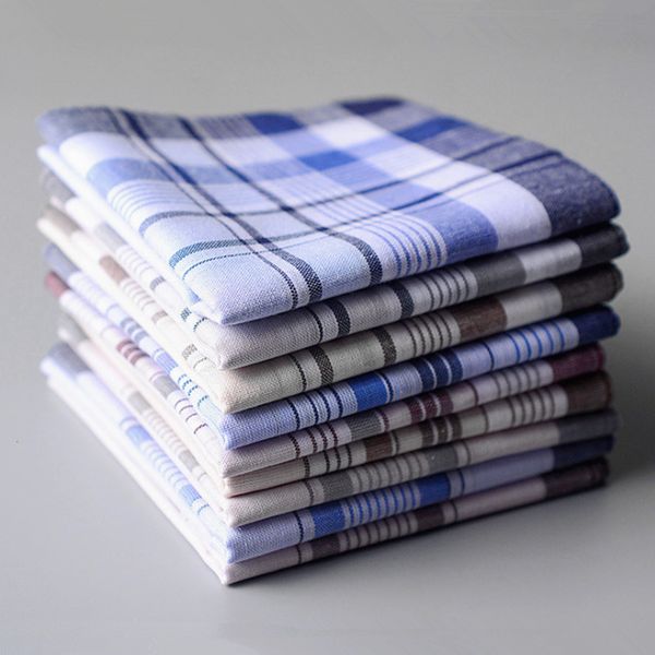 

handkerchiefs 10pcslot shseja classic vintage plaid stripe handkerchief hanky men pocket squares 100% cotton business casual chest towel 230, Blue;white