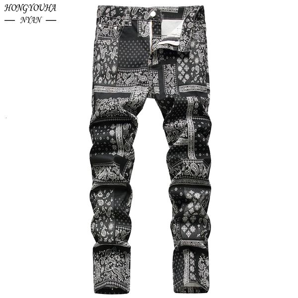 

men's jeans autumn printed paisley mens fashion classic daily regular fit casual stretch pants male loose jeans hombre trousers 230718, Blue
