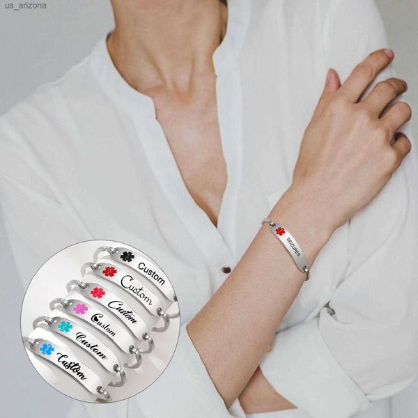 

personalized medical alert id bangle bracelet for women customzied engraved emergency bracelet diabetes epilepsy l230620, Golden;silver