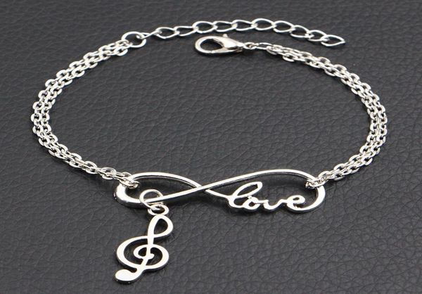 

love infinity music note pendant charm bracelets bangles boho fashion handmade silver double link chain bracelets women men jewe6281143, Golden;silver