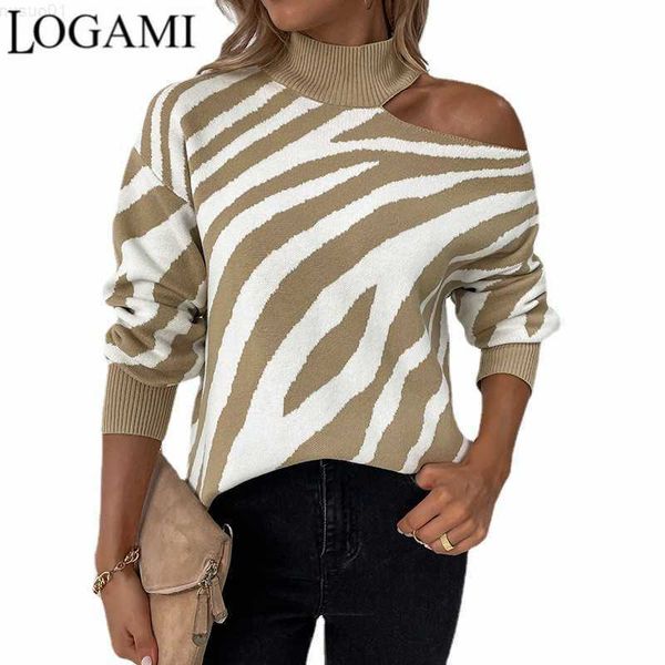 

women's sweaters logami autumn winter new women's knitwear pullover women strapless tiger knit sweater l230718, White;black