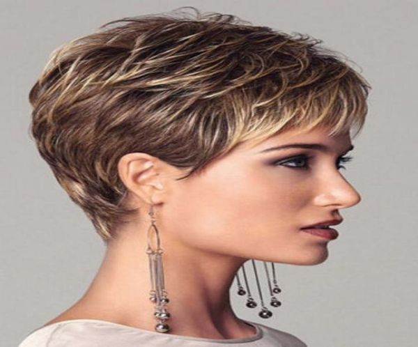 

fashion short synthetic high temperature dark blonde womens short hair wigs4782550, Black