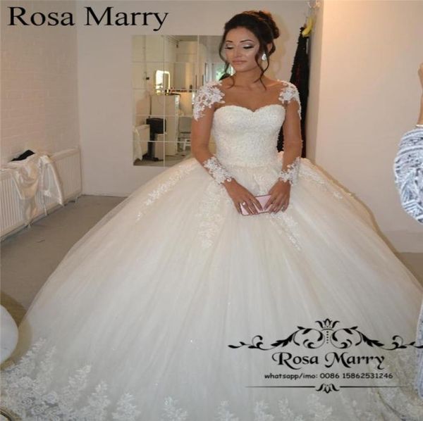 

princess lace ball gown wedding dresses 2020 long sleeves beaded victorian arabic vestido de novia bellanaija abayas dubai b8444736, White