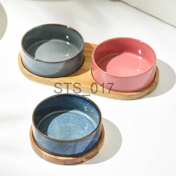 Dog Bowls Feeders Other Pet Supplies Cat Ceramic Bowl Kiln Transmutation Food Water Small Medium Dogs Double Drinking Eating Feeding x0715