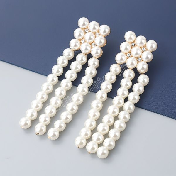 

fashion metal square imitation pearl tassel earrings women's creative dangle earrings party accessories, Silver