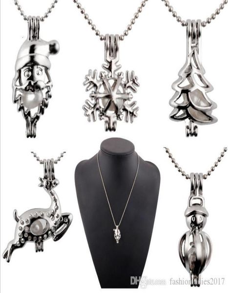 

new pearl cage pendant necklace with oyster pearl christmas tree snowman deer santa hollow locket clavicle chain pearl necklaces j3324234, Silver