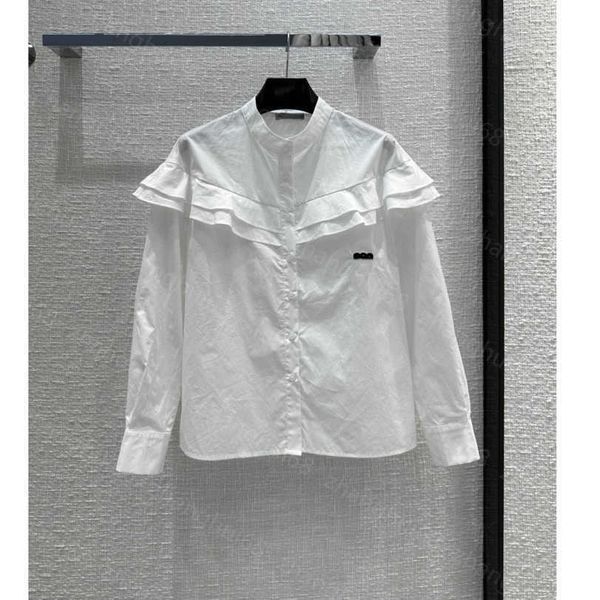 

23ss womens designer clothing high neck blouse women shirt logo embroidery court style lace stand collar long sleeve shirt women clothes a1, White