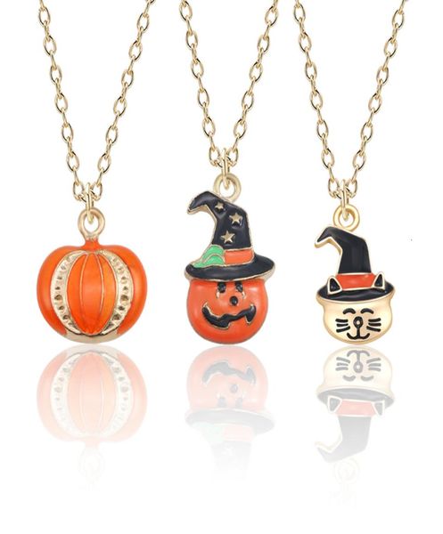 

lovely cartoon enamel metal pumpkin pendant necklace women gothictiny cat star hat pumpkin head necklaces halloween jewelry gift9667485, Silver