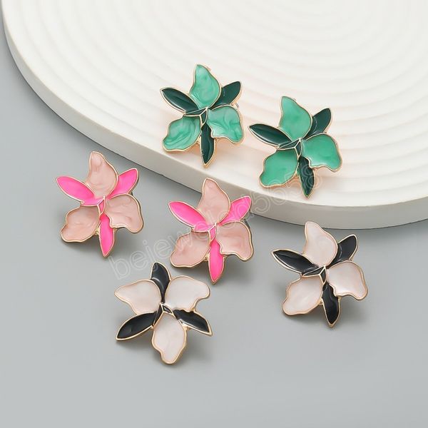 

fashion metal drop oil flower geometry earrings for women's simple and cute big stud earrings banquet jewelry accessories, Golden;silver