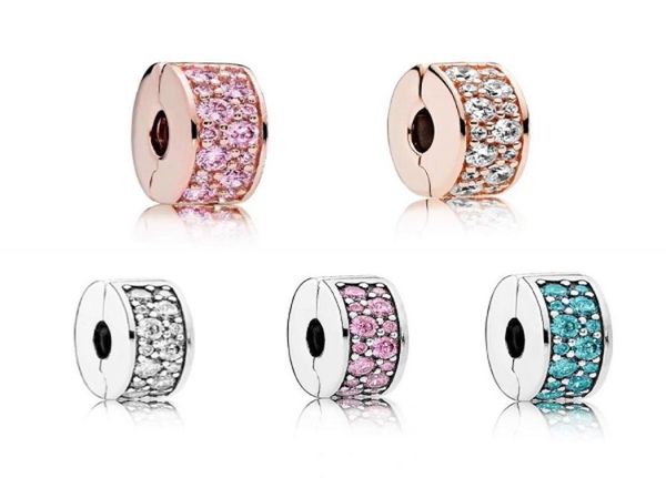 

2017 fit sterling silver bracelet rose gold white pink blue crystal charms beads european ser clip lock charm fits p bra1074847, Black