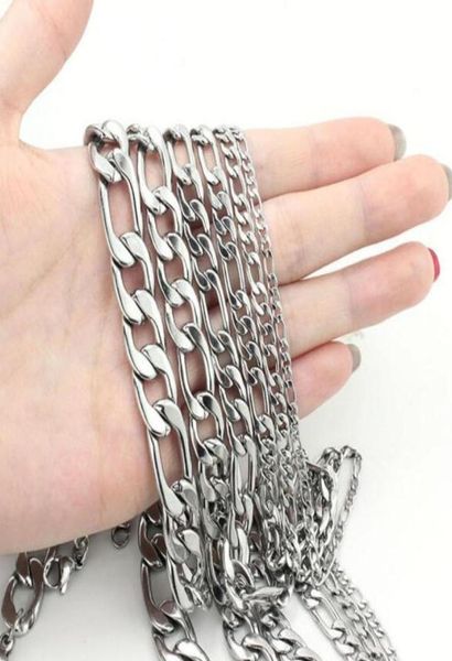 

10m ship 34679mm in bulk jewelry making meter beveled flat figaro stainless steel unfinished nk chain from jewelry findin3979589, Silver