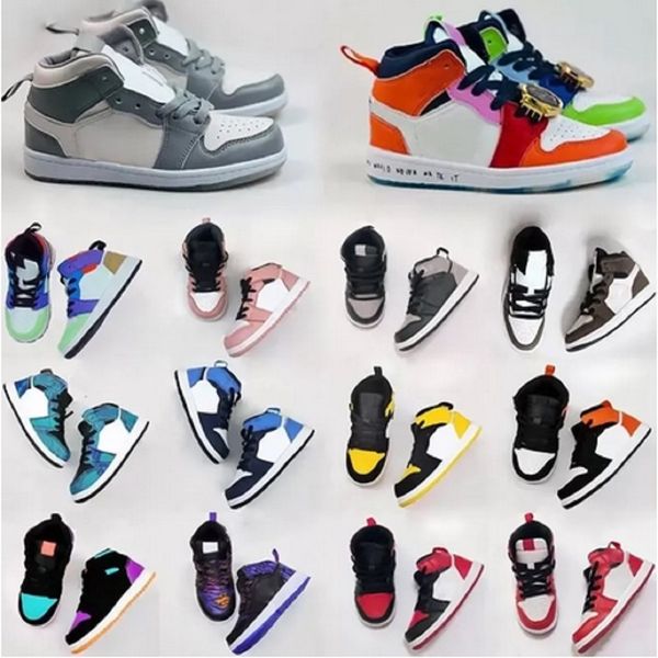 

eur25-35 toddler designer infants jumpman 1s kids basketball shoes game royal scotts obsidian chicago bred sneakers mid multi-color tie-dye