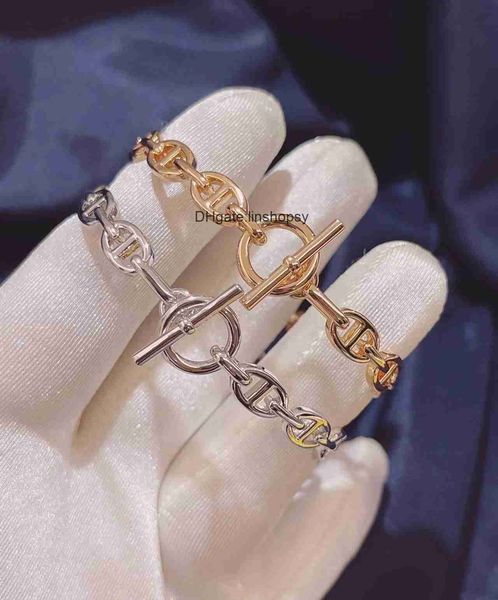 

aher mas designer luxury brand enamel bracelet h family's hollow pig nose bracelet women's 18k rose gold simple, Black