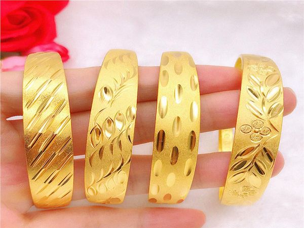 

18k gold plated gold color bangle face width 12mm style17 flower twill bracelet for women jewelry whole retails4384204, Black