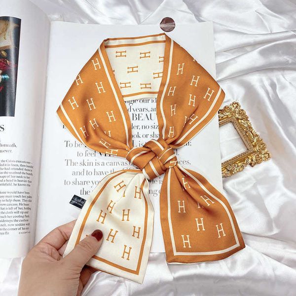 

new style brocade small scarf binding bag handle tie handbag women's french hairband streamer letter h, Blue;gray