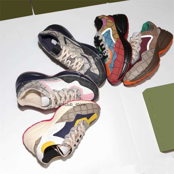 

trainers shoe men women casual shoes rhyton ggity fashion platform sneaker beige chaussures leather dad designer with box sneakers, Black