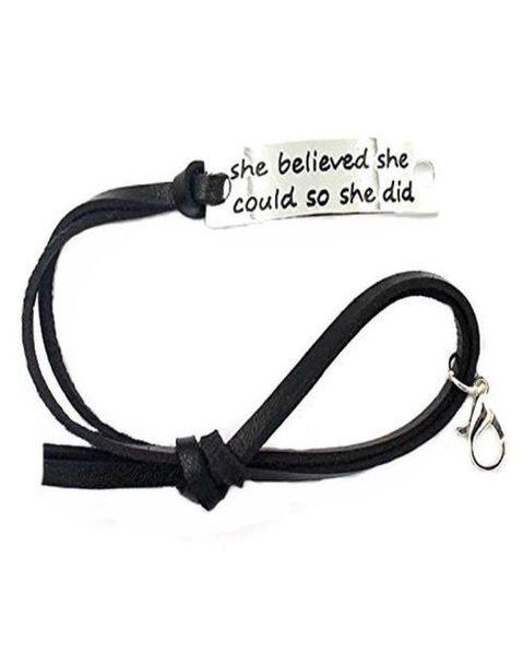 

2018 letter bracelet she believed she could so she did black leather curved bracelet9179315, Golden;silver