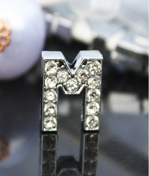 

50pcslot 10mm m full rhinestones bling slide letter diy alloy accessories fit for 10mm wristband bracelet keychains 00415066159, Bronze;silver