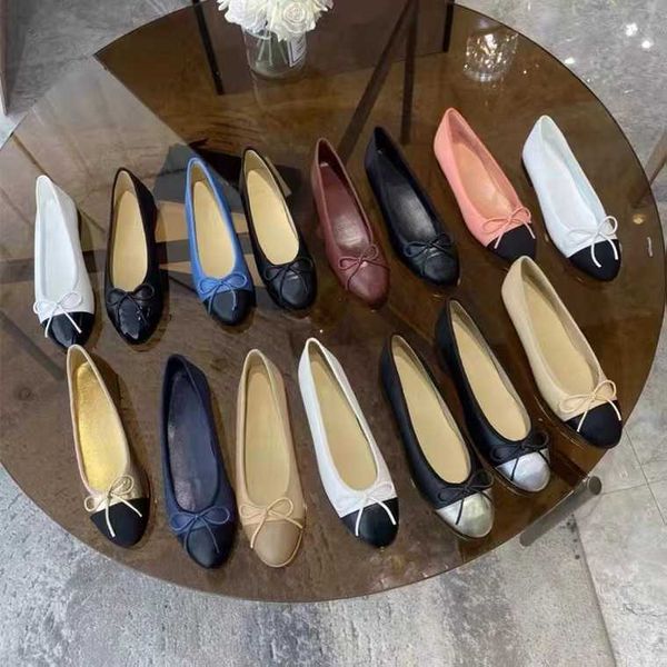 

channel designer wedding dress classic shoes cowhide ballet flats dance shoes fashion women flat boat shoe sandal lady leather lazy loafers, Black