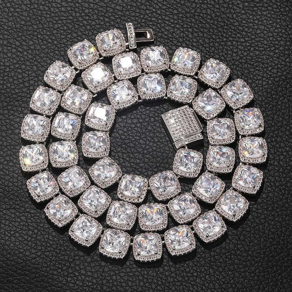 

s925 sterling silver hip hop jewelry necklace center 8 * 8 square zircon micro set rock sugar hip hop necklace