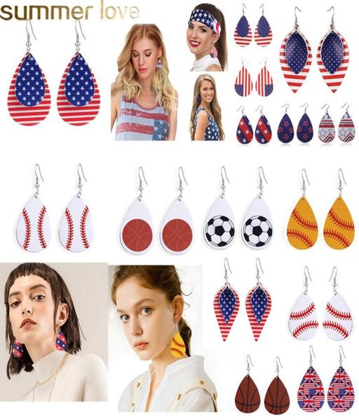

fashion design baseball sports pu leather earring uk united states flag teardrop printing dangle earring for independence day wome7417285, Silver