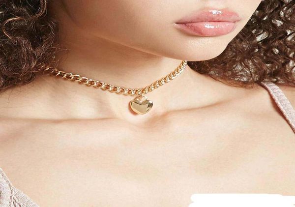 

trendy cute heart lock necklace for women gold silver choker necklaces pendant whole jewelry5743596